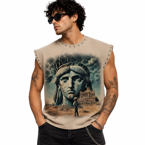 Camiseta sin Mangas Personalizada con Pedrería, 100% Algodón, Ecológica, Tela Suave, Unisex, Ropa Urbana, Venta al Por Mayor OEM - Product Image 5