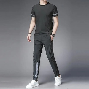 Conjunto Deportivo Informal Transpirable con Capucha y Estampado para Otoño, Unisex, Camiseta de Manga Larga de Color Sólido, Pantalones con Cintura Elástica y Bolsillos Laterales - Product Image 1