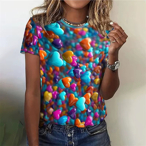 Camiseta Casual de Mujer de Manga Corta con Estampado de Corazón 3D Colorido, Ecológica, de Secado Rápido, Transpirable, para Primavera/Verano - Product Image 6
