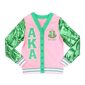 Green Pink <b>Sequin</b> Cardigan Women Fashion <b>Jacket</b> Embroidered Design Casual Sweater Outerwear Button Front Apparel Stylish Wear - Product Image 1