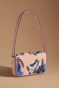 Sac à main floral ouvert fait main avec perles de rocaille, sac à main floral blanc crème, sac à main à motif floral violet - Product Image 3