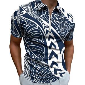 Polo à manches courtes pour homme, imprimé tribal rouge et noir, style décontracté, respirant, en polyester sublimé, avec fermeture éclair. - Product Image 5