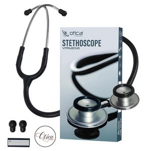 Stéthoscope d'enseignement manuel à double tête OTICA, corps en acier inoxydable, tube noir, pour adultes, formation en clinique, Classe I (5 ans) - Product Image 1