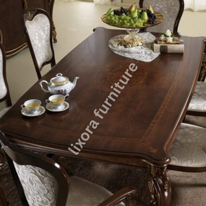 Ensemble de table à manger en bois massif artisanal de luxe 6 places Finition premium Décoration royale - Product Image 3