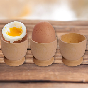 Classics Design Customised Logo 3 pieces Wood Egg Cup Round Shape For <b>Kitchenware</b> Egg Storage Stand - Product Image 1