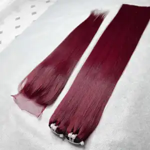 Knochen glattes menschliches Haar doppelt gezeichnet in Burgunder farbe, vietnam esisches jungfräuliches rohes Haar bündel mit Verschluss, 100% menschliches Haar