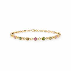 925 Sterling Silver Multi Tourmaline Oval Shape Bezel Set <b>Bracelet</b> 21 Stone Gold & Rhodium Plated - Product Image 1