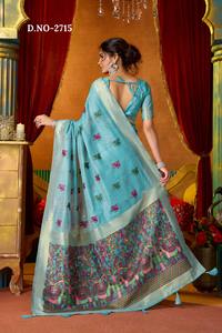 Traje de Saree de Diseño de Lujo con Hilo y Lentejuelas Intrincados y Adornos de Moti para Mujer, Uso Diario o para Fiestas, para Exportación - Product Image 3
