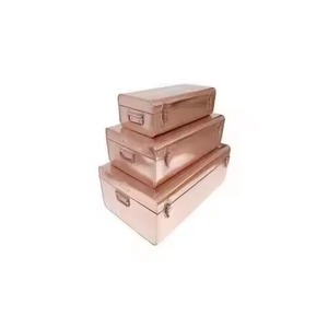 ชุดกล่องเก็บของโลหะสีโรสโกลด์ทองแดงสุดหรู 3 ชิ้น พร้อมตัวล็อคด้านหน้า หูหิ้วด้านข้าง และสามารถซ้อนกันได้ - Product Image 1