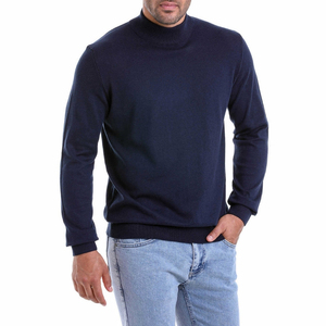 Pull en maille à col montant bleu marine pour homme, manches régulières, couleur unie, vêtement d'automne - Product Image 2