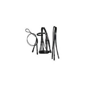 Ensemble de bridon pour cheval en cuir noir de qualité supérieure FAB International, durable, avec rênes et muserolle réglables pour l'entraînement, les spectacles et la pratique quotidienne. - Product Image 1