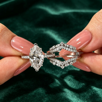 Bague populaire en or blanc avec diamant de laboratoire taille marquise, nouveau design, diamant synthétique VVS, bague de fiançailles, joaillerie fine