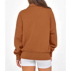Sweat-shirt à quart de zip pour femme, en polaire légère, style streetwear décontracté, à épaules tombantes, respirant et écologique - Product Image 2