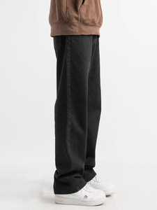 Pantalones Vaqueros Rectos Casuales para Hombre, Negros, Personalizados, de Corte Ajustado, Transpirables, de Secado Rápido, con Cierre de Cremallera, Cintura Media, Cinco Bolsillos y Presillas para Cinturón, de Mezclilla Lavada Sólida - Product Image 4