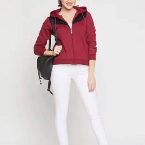 Sudadera con capucha y cremallera para mujer, con bloques de color, manga larga, tejida, informal, para otoño - Product Image 3