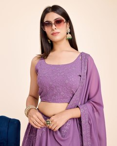 Purple Embroidered <b>Lehenga</b> Set With Dupatta Loose Fit Floor-Length Traditional Party Wear For <b>Women</b> India Pakistan Style - Product Image 6