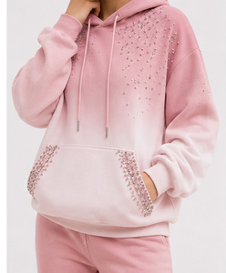 Sudadera con Capucha para Mujer de Alta Calidad, Color Sólido, Manga Larga, Forro Polar con Cuentas, Ropa Casual de Otoño, Sudadera Rosa - Product Image 4