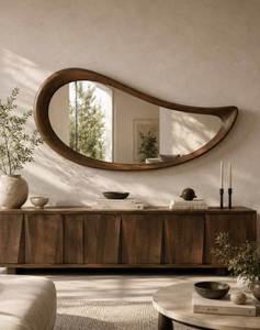 Irregular Wooden Framed <b>Wall</b> <b>Mirror</b> Contemporary Eco-Friendly Decorative <b>Hanging</b> <b>Mirror</b> Asymmetrical Home Decor Living Dining - Product Image 3