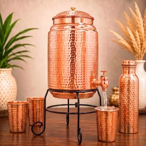 Dispensador de Agua de Cobre con Grifo y Tapa, Servidor de Agua de Cobre Martillado a Mano, Utensilios de Cocina Tradicionales Indios - Product Image 2