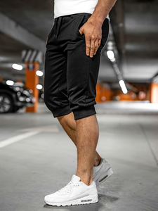 Men's Cotton Bermuda Shorts Solid Color Drawstring Waist Casual Style Pockets Mid Rise Knitted Fabric 260g Front Logo Easy - Product Image 6