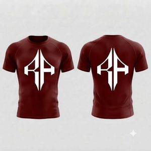Camiseta Deportiva de Manga Corta Color Granate para Hombre, con Logotipo Blanco Sublimado, de Secado Rápido, en Spandex/Poliéster, Cuello Redondo - Product Image 1