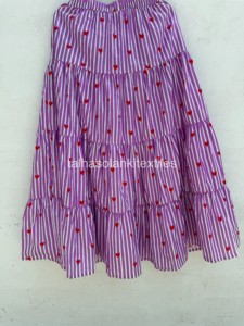 Women's Purple Striped Heart Print A-Line <b>Skirt</b> <b>Elastic</b> <b>Waist</b> Ruffles Mid-Calf Cotton Sweet Style All Seasons - Product Image 6
