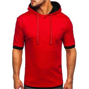Sudadera con Capucha de Algodón de Alto Rendimiento para Hombre, Manga Corta, Bordada, con Logotipo Personalizado, Color Rojo, Transpirable, Teñido Liso, Otoño - Product Image 1