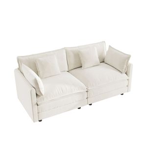 Divano Moderno a Due Posti in Tessuto Ciniglia Bianco per Soggiorno, Grande Dimensione, 2 Posti Profondi, 4 Cuscini, Imbottito, 4 Posti 4 Cuscini - Product Image 4
