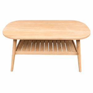 Minimalist <b>Solid</b> Teak Oval Teak Slatted Coffee Table High Quality Natural Finish with Open Shelf for Hotel Lounge Wholesale - Product Image 1