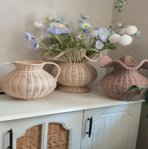 Vase en rotin tressé à la main avec bord évasé pour plantes artificielles, décoration intérieure, disponible à prix de gros. - Product Image 2