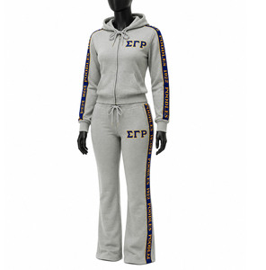 Ensemble de survêtement gris pour homme Sigma Gamma Rho, 100 % coton, séchage rapide, respirant, avec sweat à capuche zippé et pantalon de survêtement, rayures bleues et dorées, lettres grecques - Product Image 1