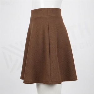 Women A-Line Mini <b>Skirt</b> Solid Color <b>Elastic</b> Waist Comfortable Casual Woven Polyester Brown - Product Image 3