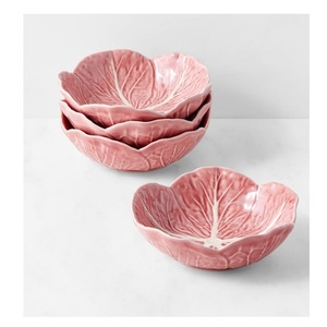 Tazones Apilables de Cerámica Rosa con Diseño de Hojas para Servir Alimentos, Uso Doméstico - Product Image 1
