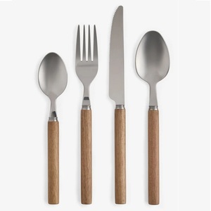 Modern Design Wooden Handle Silverware Set High Quality Stainless Steel Cutlery Dinner Fork Spoon <b>Flatware</b> For Home Kitchen - Product Image 3