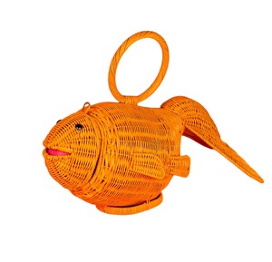 Panier de rangement en rotin tressé à la main en forme de poisson rouge, sac bandoulière créatif en forme d'animal marin, sac à main fantaisie avec poignée ronde en rotin - Product Image 5