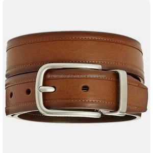 Ceinture décontractée en cuir véritable artisanale élégante pour hommes tailles personnalisées ensemble de boucle réversible automatique nickelée - Product Image 6