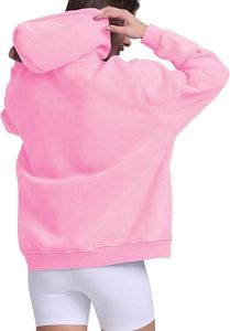 Sudadera con Capucha Oversize de Forro Polar Ecológico Teñido Liso Rosa para Mujer, Estilo Urbano de Invierno - Product Image 5