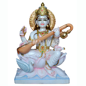 Murti de Mármol Saraswati |   Ídolo de Saraswati de Mármol Hecho a Mano para el Hogar y el Templo – Maliyas - Product Image 1