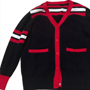Cárdigan Personalizado para Mujer, Negro y Rojo, Tejido, Cuello en V, Manga Larga, Color Rosa y Verde Sólido, Estilo Sorority - Product Image 2