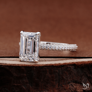 3CT Emerald Cut Lab Grown Diamond Ring Three Row Pave Band Bold <b>Step</b> Cut Center Luxury Design 10K White Gold Bridal Ring - Product Image 3