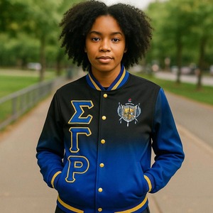 แจ็คเก็ตบอมเบอร์ Sigma Gamma Rho sorority Ombre กำหนดเองสีดำสีน้ำเงินของผู้หญิง - Product Image 1