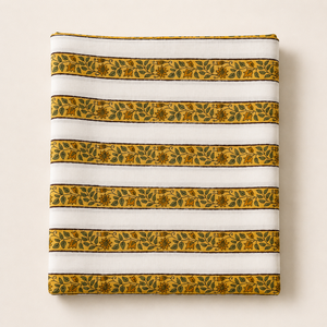 Premium Hand Block Printed Cotton Fabric <b>Set</b> With Yellow Floral Palm Motif Stripe Design For Kurta Dress Bedsheet Craft <b>Sewing</b> - Product Image 5