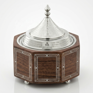 Opulent Arabian Style Insulated Chafing Dish & Hotpot Solid Wood Base with Hand Inlaid MOP Geometry & Textured Stainless Steel - Product Image 1