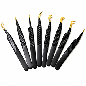 Pince à épiler de précision antistatique pour extensions de cils, en acier inoxydable japonais, avec logo personnalisé noir et or, pointe diamantée - Product Image 1