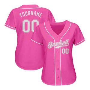 Camiseta de béisbol rosa personalizada unisex para adultos, manga corta, transpirable, de poliéster, impresa con nombre y número - Product Image 2