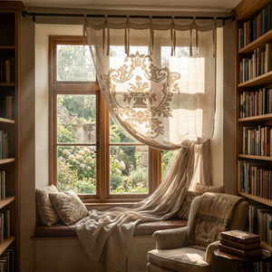 Custom Wholesale Embroidery Modern Classical Floral Hotel <b>Window</b> <b>Curtain</b> Blackout High Shading Natural Linen Ribbon Full Size - Product Image 3