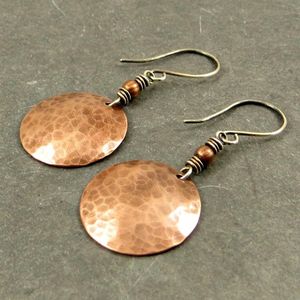 Rustic Hammered Copper Round Disc <b>Earrings</b> Metal Craft Handmade Boho Dangle Jewelry Statement Drop <b>Earrings</b> Wholesale - Product Image 1