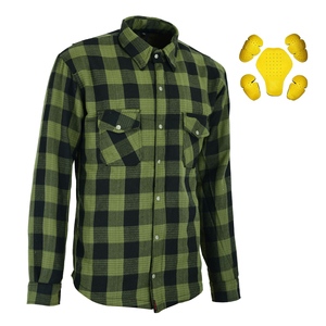 Camisa de motociclista profesional verde y negra de franela para hombre con protector de columna y cremallera YKK - Product Image 1