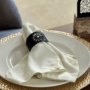 <b>Matte</b> Black Moroccan Geometric Cutout Napkin Rings For Ramadan <b>Table</b> Decor Elegant Black Cuff Napkin Holder - Product Image 1
