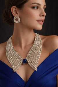 New European American Opening Collar Style Flower Design <b>Copper</b> Zircon 18K Gold Plated Strand Necklace Luxury Ball Dress Party - Product Image 2